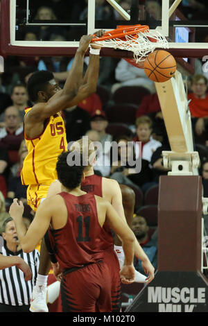 January 26, 2018: USC Trojans forward Chimezie Metu (4) slams the ball for two points in the second half in the game between the Stanford Cardinal and the USC Trojans, The Galen Center in Los Angeles, CA