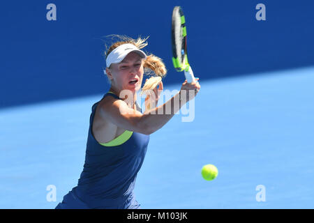 Melbourne, Australia. 25th Jan, 2018. Number two seed Caroline Wozniacki of Denmark in action in a Semifinals match against Elise Mertens of Belgium on day eleven of the 2018 Australian Open Grand Slam tennis tournament in Melbourne, Australia. Wozniacki won 63 76. Sydney Low/Cal Sport Media/Alamy Live News Stock Photo