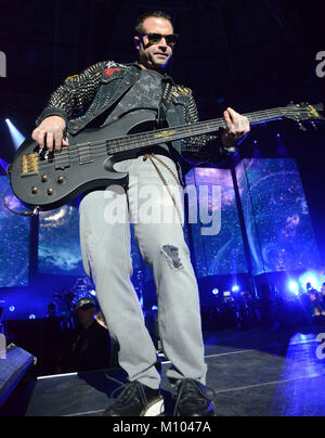Green Bay, Wisconsin, USA. 24th Jan, 2018. Bassist Johnny Christ of the band Avenged Sevenfold performs at the Resch Center in Green Bay, Wisconsin. Ricky Bassman/CSM/Alamy Live News Stock Photo