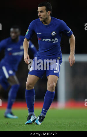 London, UK. 24th January, 2018. Pedro (C) in the Carabao Cup, Semi-Final, between Arsenal and Chelsea at the Emirates Stadium, London, on January 24, 2018 **THIS PICTURE IS FOR EDITORIAL USE ONLY** Credit: Paul Marriott/Alamy Live News Stock Photo