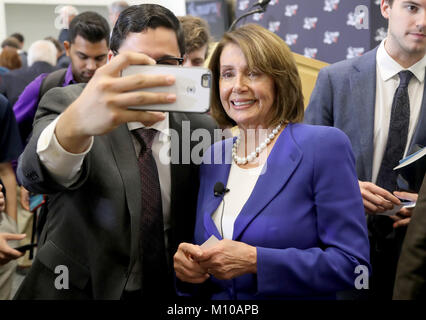 January 27, 2018 - Boca Raton, FL, USA - House Democratic leader Nancy Pelosi poses for a photo after a town hall meeting Thursday hosted by the Florida Atlantic University College Democrat and discuss the new tax law signed by President Donald Trump. Mike Stocker, South Florida Sun-Sentinel  (Credit Image: © Sun-Sentinel via ZUMA Wire) Stock Photo