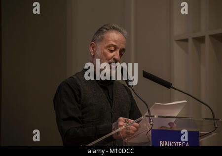 Madrid, Spain. 25th Jan, 2018. The famous Spanish photographer Alberto García-Alix gave a conference at the National Library in Madrid about the relationship between word and photography. Credit: Lora Grigorova/Alamy Live News Stock Photo