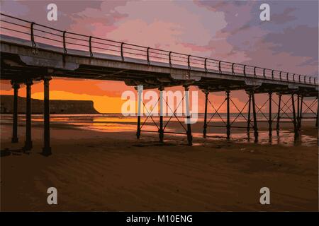 Bridge over beach with sunset Stock Vector