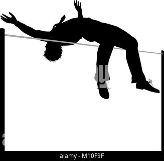 Editable vector silhouette illustration of a businessman clearing a high jump Stock Vector