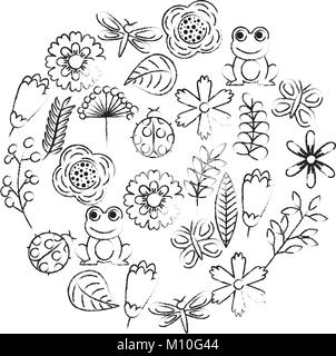 set of spring theme nature flowers love birds butterflies ladybugs frog dragonfly