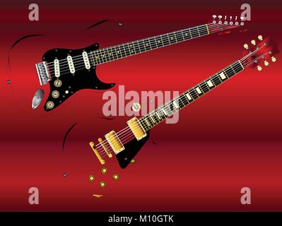 Iconic rock guitars on a red background Stock Vector