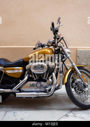A Harley Davidson Sportster Custom 1200 motorbike parked in a street in St Tropez, France. Stock Photo
