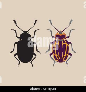 beetle  vector illustration flat style black silhouette  set Stock Vector