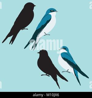 swallow bird vector illustration flat style black silhouette profile view Stock Vector