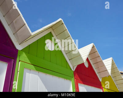 Beach huts, Le Lavandou, France. The coastal town adjacent to Bormes Les Mimosa. Stock Photo