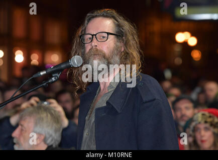 Hozier, Glen Hansard and the Corona's join the traditional Christmas Eve Busk in Dublin's Grafton Street area  Featuring: Liam Ó Maonlaí Where: Dublin, Ireland When: 24 Dec 2017 Credit: Brightspark Photos/WENN.com Stock Photo