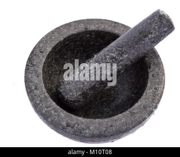 granite mortar and pestle isolated on white background. Stock Photo