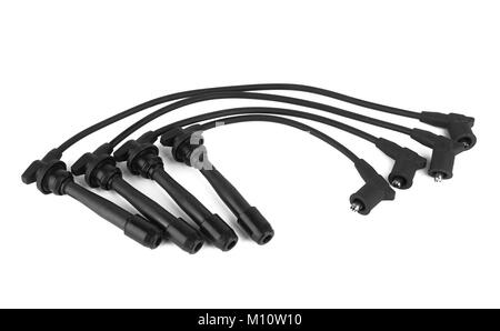 able set spark plug wires isolated on white background Stock Photo