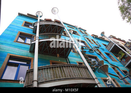 Creative architecture in the Kunsthofpassage, Hof der Elemente, court of the elements in der Kunsthofpassage, Aeußere Neustadt, outer new town, Antons Stock Photo