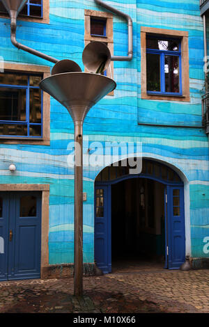 Creative architecture in the Kunsthofpassage, Hof der Elemente, court of the elements in der Kunsthofpassage, Aeußere Neustadt, outer new town, Antons Stock Photo