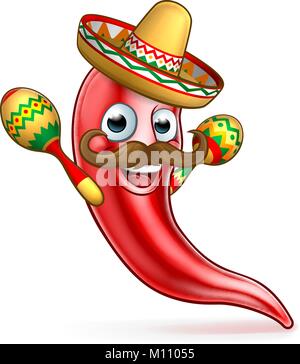 Spicy Red Pepper Mexican Cartoon Mascot Stock Vector