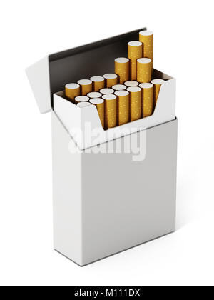 Cigarette box and cigarettes isolated on white background. 3D illustration Stock Photo