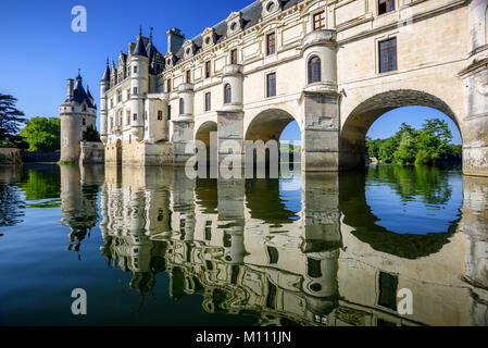 Chenonceaux, France - July 07 2017: The Renaissance Chateau de Chenonceau, built in the XVIth century, is one of the most beautiful castles of the Loi Stock Photo