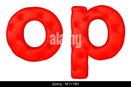 Luxury red leather font O P letters isolated on white Stock Photo
