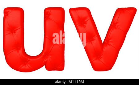 Luxury red leather font U V letters isolated on white Stock Photo