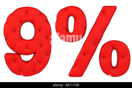 Luxury red leather font 9 numeral and percent isolated on white Stock Photo