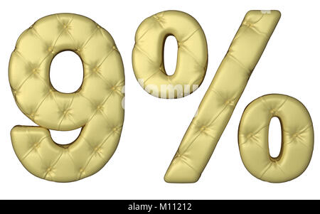 Luxury beige leather font 9 numeral and percent isolated on white Stock Photo