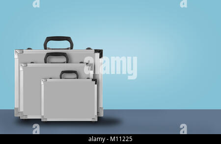 Construction, repair, tools - Three Grey box case for tools on blue background. Stock Photo