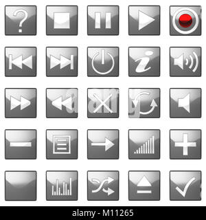 Square grey Control panel icons set isolated on black Stock Photo