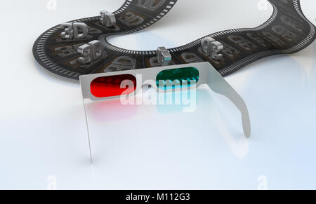 3D TV - glasses and abstract film with symbols Stock Photo