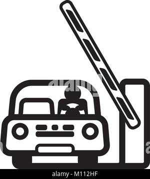 Car at Open Barrier Gate. Linear vector illustration with editable line. EPS10 Stock Vector