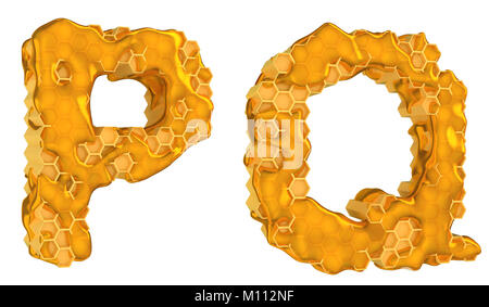 Honey font P and Q letters isolated over white Stock Photo