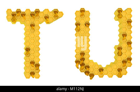 Honey font T and U letters isolated over white Stock Photo