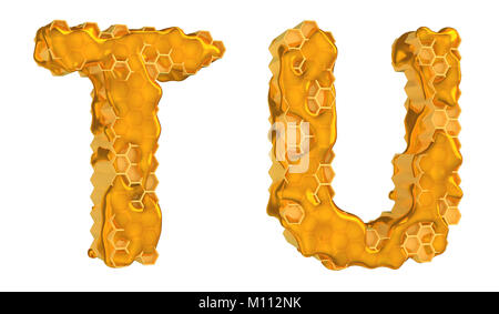 Honey font T and U letters isolated over white Stock Photo