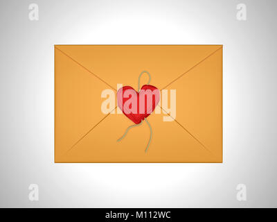 Love message - letter sealed with red sealing wax over grey Stock Photo