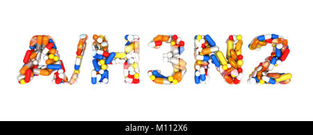 Swine Flu H3N2 alert - word assemled with pills isolated over white Stock Photo