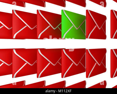 Check your Email - unread letter among red envelopes over white Stock Photo