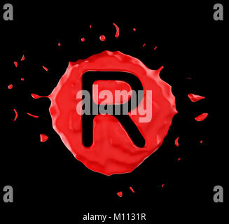 Red blob R letter over black background. Large resolution Stock Photo