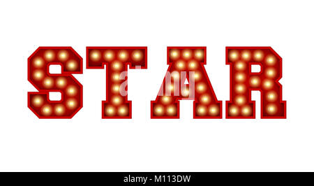 Star word made from red vintage lightbulb lettering isolated on a white. 3D Rendering Stock Photo