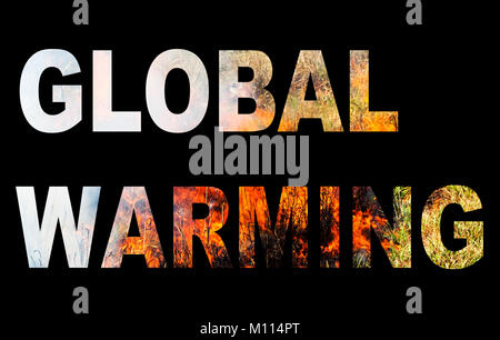 Global warming spelled out with wild fire. Stock Photo