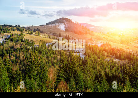 Scenic winter view on top of the Carpathian mountain. Stock Photo