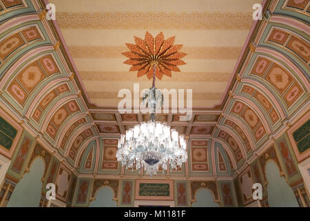 ISTANBUL, TURKEY - OCTOBER 29, 2017: Roof and chandelier of Abdulmecid Efendi Kiosk Stock Photo