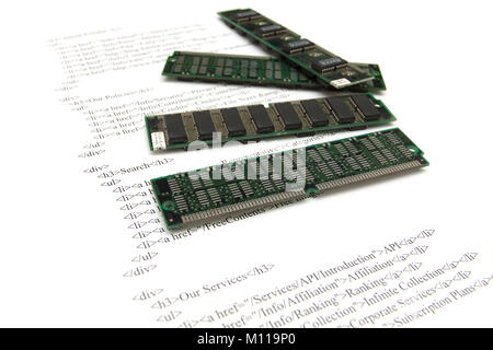 pc memory on background of page make in html language with tag Stock Photo