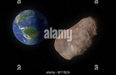 This image represents 2002 AJ129 asteroid, small rock in close pass to Earth in February 2018. Artwork scientific concept.This is a 3d rendering. Stock Photo