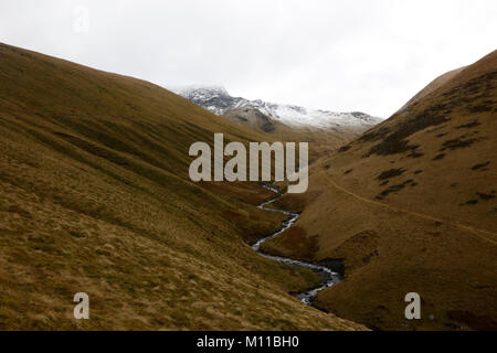 View up River Glenderamackin to Sharp Edge, Blencathra, Lake District, Cumbria, England, UK