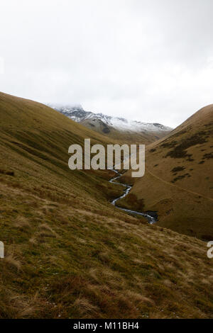 View up River Glenderamackin to Sharp Edge, Blencathra, Lake District, Cumbria, England, UK