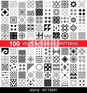 100 vector seamless pattern collection, geometric universal patterns, tiles and wallpapers - big pack Stock Vector