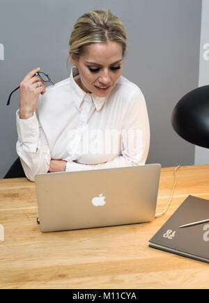 Young business woman working at her desk on her laptop Stock Photo