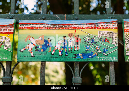 Manoel Francisco Lopes de Faria's oil paintings depicting iconic moments in football, Belo Horizonte, Minas Gerais, Brazil Stock Photo