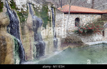 Waterfall and pool at Loutra Pozar of Aridaia in Macedonia, Greece Stock Photo
