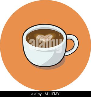 Illustration of coffee cup with love heart, vector icon, banner Stock Vector